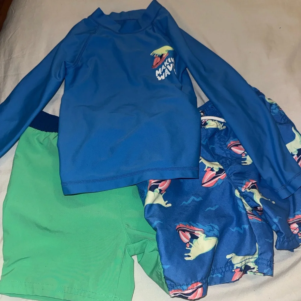Carter's Blue and Green Swim Rashguard Set, 3 piece swim set, size 4t